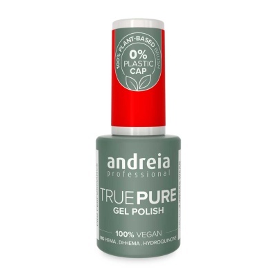 Frasco de verniz de gel Andreia True Pure verde com tampa vermelha