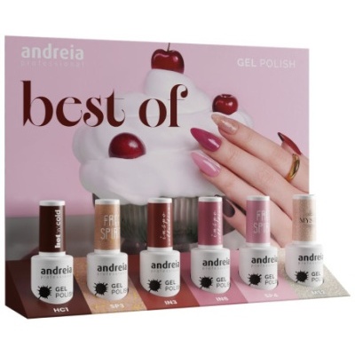 Expositor de verniz gel Andreia Professional com seis frascos em tons variados