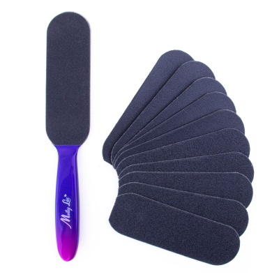 Conjunto de lima de pés com cabo roxo e recargas pretas