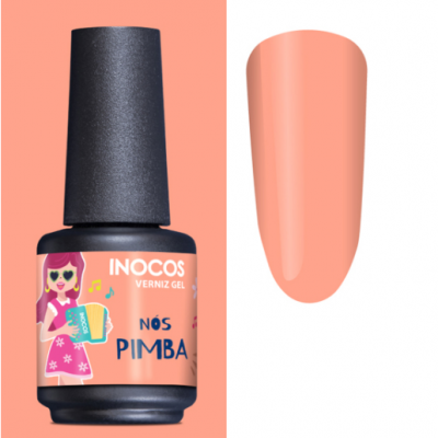 Frasco de verniz gel INOCOS cor pêssego com rótulo decorativo