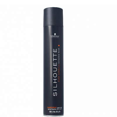 Spray de cabelo Schwarzkopf Silhouette preto com texto branco e laranja