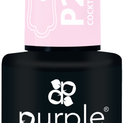 Frasco preto com rótulo rosa e texto purple e P2 COCKT