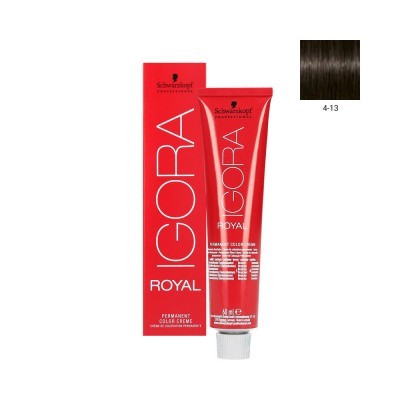 Tubo de creme de coloração cabelo vermelho Schwarzkopf IGORA ROYAL com caixa e amostra de cor 4-13