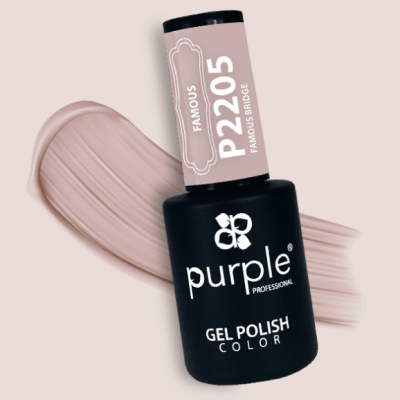 Frasco de gel de verniz para unhas roxo com amostra de cor bege rosa