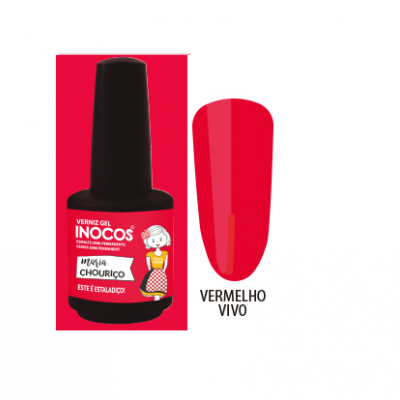 Esmalte gel Inocos Vermelho Vivo com rótulo e personagem desenhada