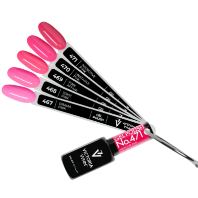 Amostras de verniz de gel rosa Victoria Vynn com frasco preto
