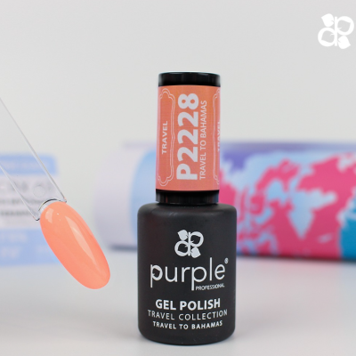 Verniz gel Peach coral da Purple Professional com frasco preto e rótulo coral