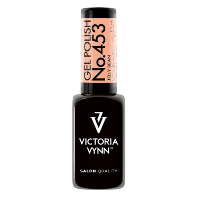 Frasco de verniz em gel preto com tampa rosa e texto preto e branco
