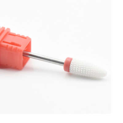 Broca para unhas com cabeça cónica branco texturizado e suporte vermelho
