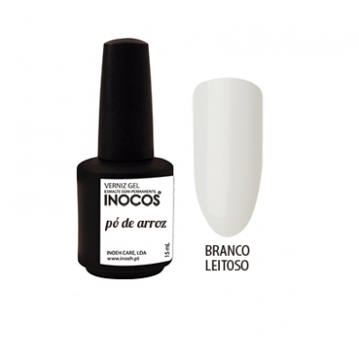 Verniz gel INOCOS pó de arroz com amostra de cor branco leitoso