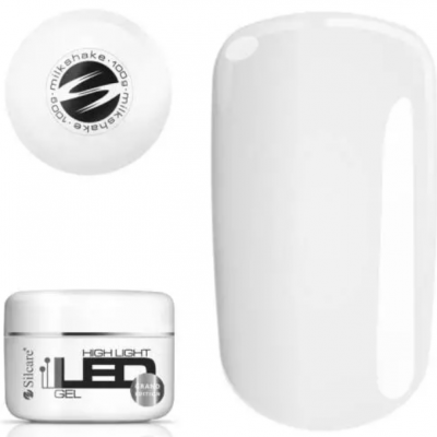 Frasco branco de gel LED para unhas com texto e amostra de cor branca