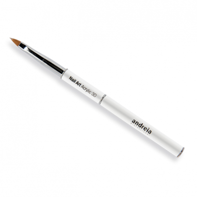 Pincel para unhas branco com texto 'Nail Art Acrylic 3D' e 'andreia'