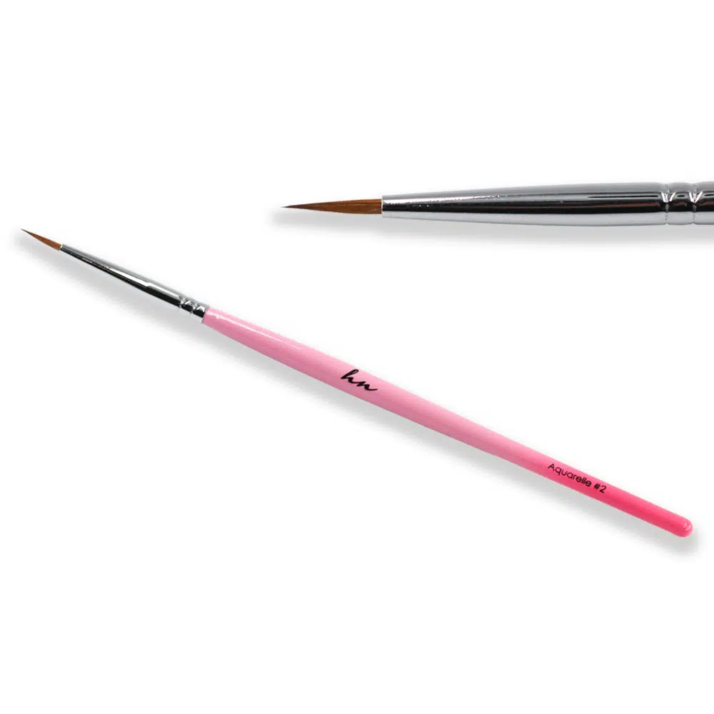 Pincel Aquarelle #2 Pincel fino para pintura com cabo cor-de-rosa e cerdas castanhas