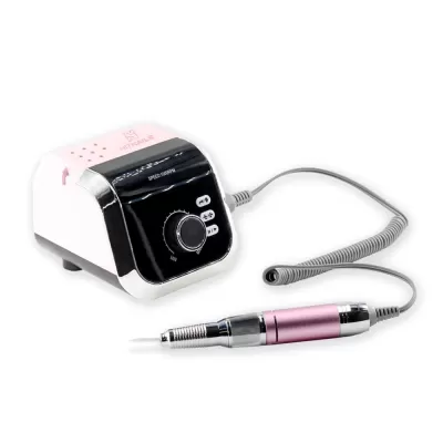 Máquina de manicure elétrica com painel de controlo e punho metálico cor-de-rosa
