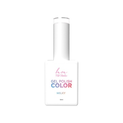 Frasco branco de verniz gel para unhas com texto colorido