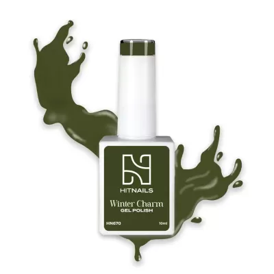Esmalte gel verde escuro HITNAILS Winter Charm em frasco branco