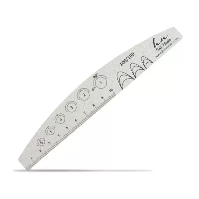 Lima de unhas curva branca com marcações e texto Pretty Nails