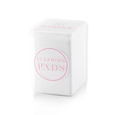 Caixa branca com discos de limpeza e texto rosa 'CLEANING PADS'