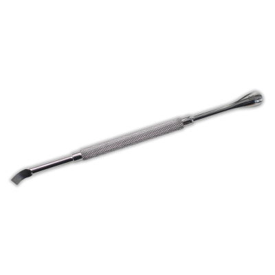 Ferramenta metálica para cuidados pessoais com extremidades distintas e punho texturizado