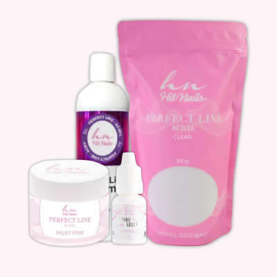 Produtos Hit Nails para unhas em recipiente e embalagem rosa e branco