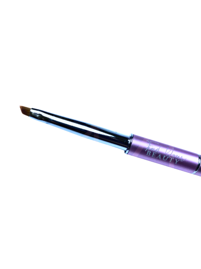 Pincel de maquilhagem com cabo roxo e cerdas anguladas