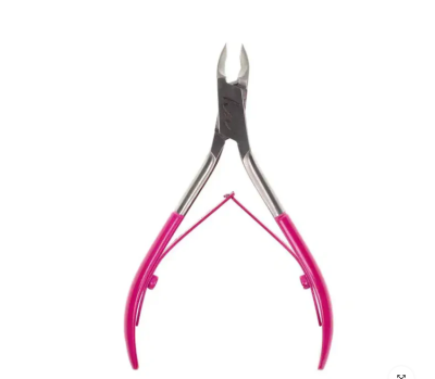 Alicate de cutícula metálico com punhos cor-de-rosa e mola