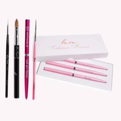 Conjunto de pincéis de pintura com cerdas variadas e caixa branca