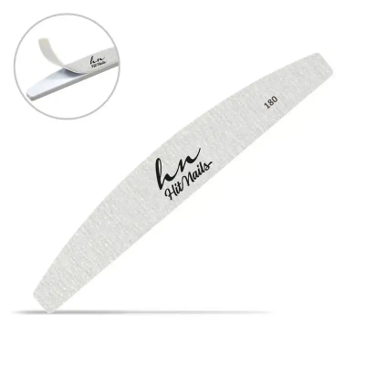 Lima de unhas branca meia-lua com texto hu Hit Nails e número 180