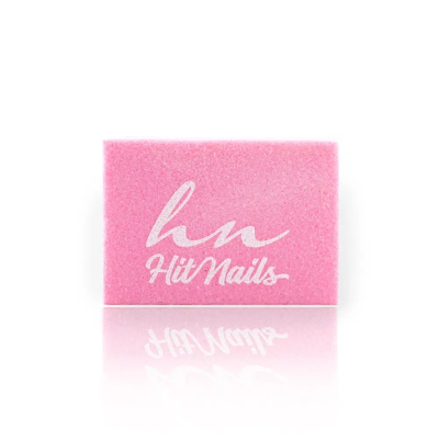 Bloco esponjoso rosa para unhas com texto branco