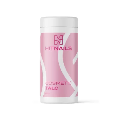 Frasco plástico branco com talco cosmético rosa HIT NAILS.