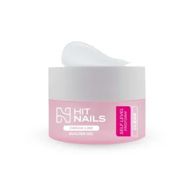 Frasco de gel para unhas HIT NAILS cor rosa e branco com texto no rótulo