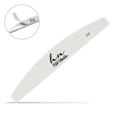 Lima de unhas curva branca com texto hn Hi Nails e número 150