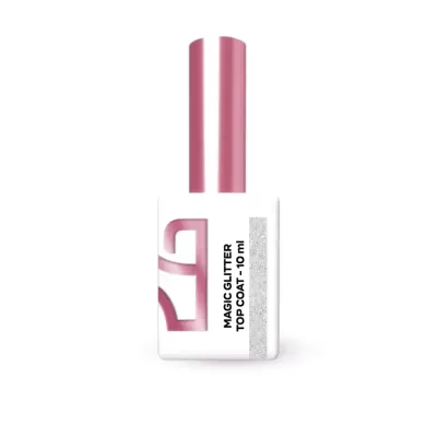 Frasco de verniz de unhas Magic Glitter Top Coat 10 ml branco com tampa rosa