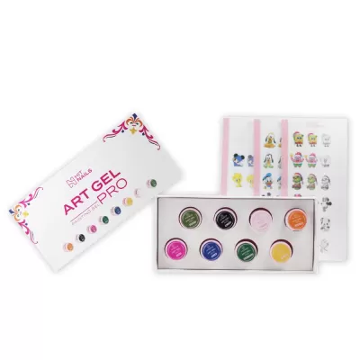 Conjunto Art Gel Pro com 9 frascos de gel colorido e adesivos decorativos para unhas