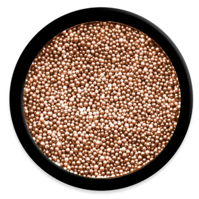 recipiente preto com esferas metálicas cor de bronze