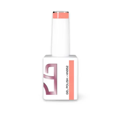 Frasco de verniz gel para unhas branco com tampa e detalhes cor de coral