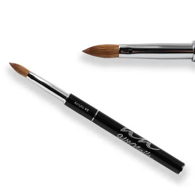 Pincel pintor com cabo preto e cerdas castanhas sobre fundo branco