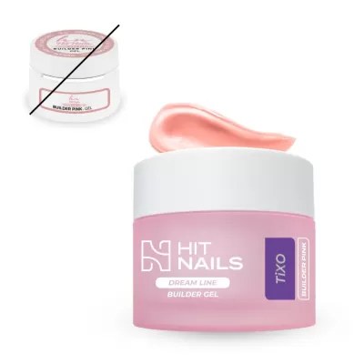 Pote de gel para unhas HIT NAILS rosa com tampa branca e texto