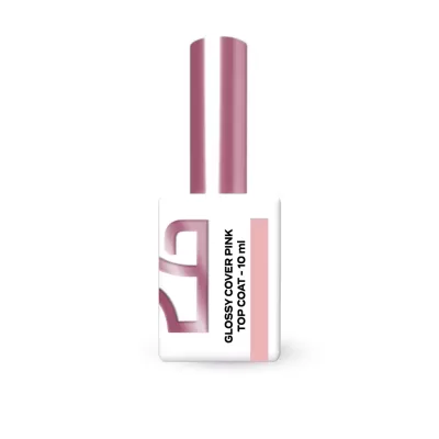 Frasco de verniz de unhas rosa e branco com texto