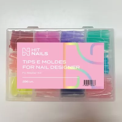 Caixa de 296 unhas postiças e moldes coloridos HIT NAILS para design de unhas