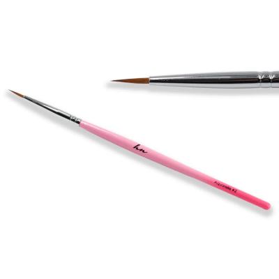 Pincel fino para pintura com cabo cor-de-rosa e cerdas castanhas