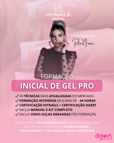 Promoção formação inicial de gel pro unhas HitNails Seixal com retrato de mulher e unhas decoradas