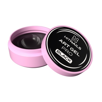 Frasco de gel para unhas preto, marca HIT NAILS, embalagem rosa e tampa preta
