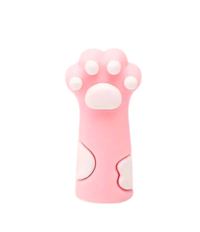 Produto em forma de pata de gato rosa com detalhes brancos