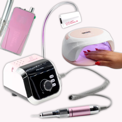 Equipamento de manicure com caneta elétrica, unidade de controlo, lâmpada LED e luz auxiliar com marca HITS NAILS