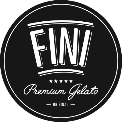 logo circular preto com texto branco FINI Premium Gelato ORIGINAL