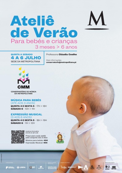 Cartaz de Ateliê de Verão para bebés e crianças com imagem de bebé