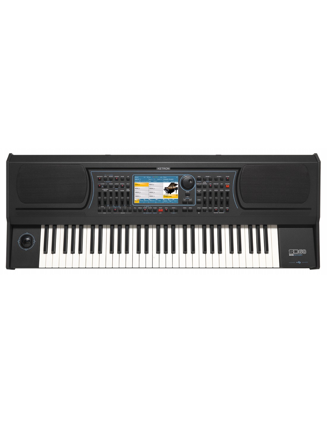 Teclado de ritmos KETRON SD60 Teclado musical digital preto com 61 teclas e ecrã colorido central