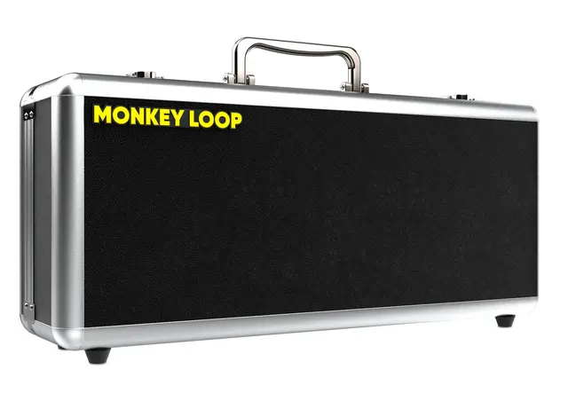 MALA P/ PEDAIS MONKEY LOOP ML-FC5 Mala rígida preta com moldura metálica prateada e texto amarelo MONKEY LOOP