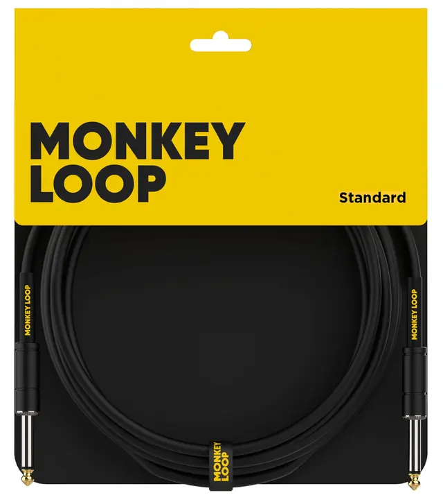 CABO MONKEY LOOP STANDARD JACK/JACK MONO 3M Cabo de áudio preto Monkey Loop Standard com conectores jack 6,35 mm em embalagem amarela e preta